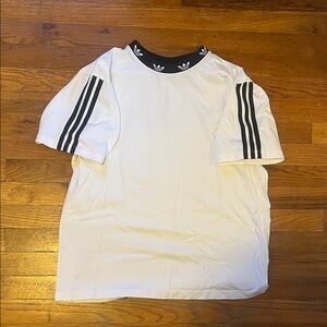 Vintage Adidas White Tee with Black Stripes